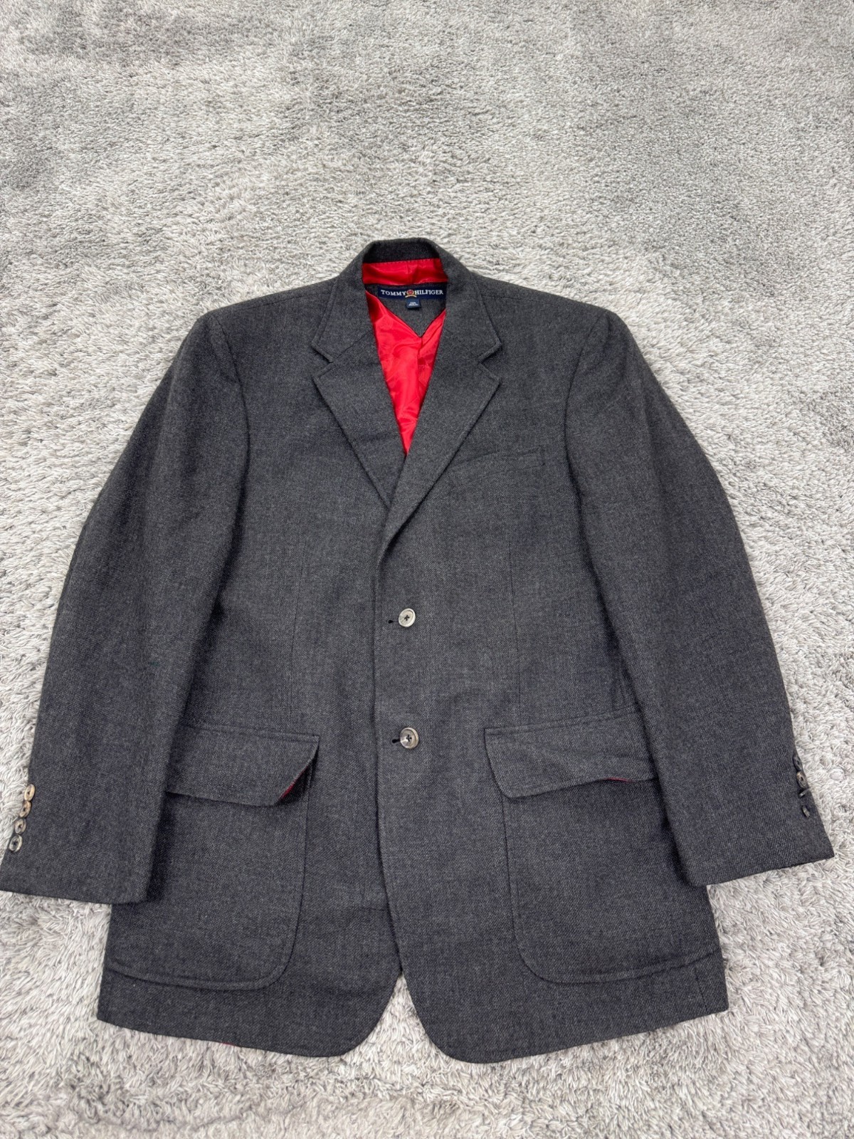 Tommy Hilfiger Blazer Men 42R Gray Wool Tweed Sports Coat Career Jacket Vtg