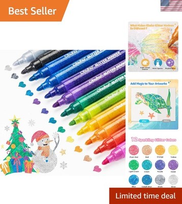 12 Glitter Marker Pens with Fine Tip - Ideal for Scrapbooks and Artwork