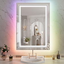 LED Bathroom Mirror 20"X28" with RGB Backlit and 3 Front Light,Stepless Dimmable