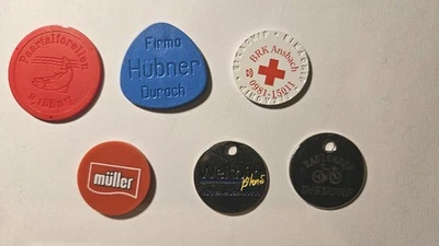 6 Jeton Chip Token Durach Müller Weltbild Ansbach Paartalforellen Einkaufswagen - Bild 1 von 4