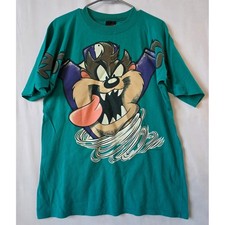 Vintage 1994 Taz Looney Tunes Tee Teal Green Garment Graphics Mens Medium USA