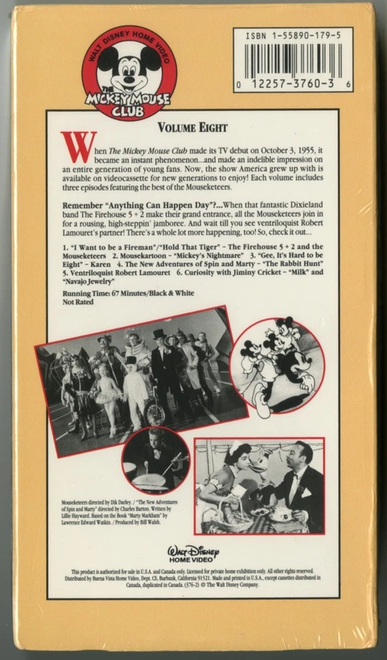 New and Sealed Mickey Mouse Club Disney VHS #8 1955-58 Annette Funicello Opening - Image 2 of 2