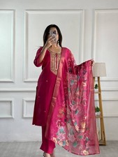 Pure Roman Silk Pink Salwar Kameez With Fancy Dupatta For Women And Girls Wear
