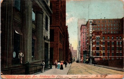 Looking Down Fifth Ave. Pittsburg PA 1907 Vintage Postcard TPX11