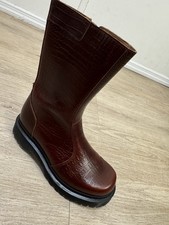 Dr. Martens Brown Crocodile Embossed Leather Mid-Calf Biker Boots Men’s 9