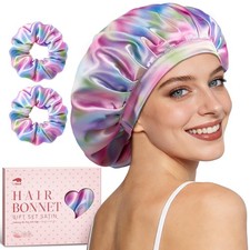 Adjustable Double Layer Silk Satin Hair Bonnet Scrunchies Non Slip Sleep Cap