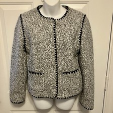 Bagatelle Sz Small Boucle Tweed Cropped Blazer Womens Black White Jacket Sweater