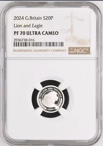 TOP POP 2024 Great Britain Silver 20 Pence Lion & Eagle Proof NGC PF 70
