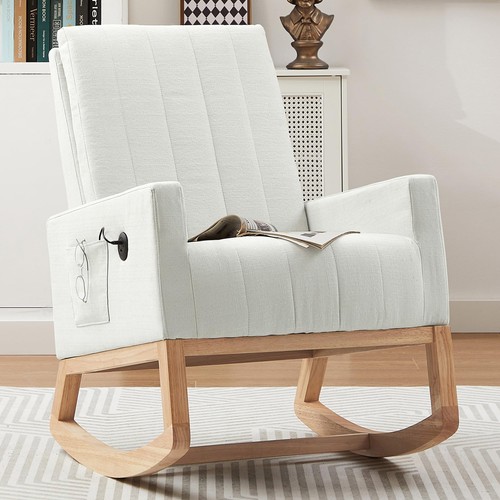 Rocking Chair Nursery Upholstered Modern Glider Rocker with Padded Seat High ...