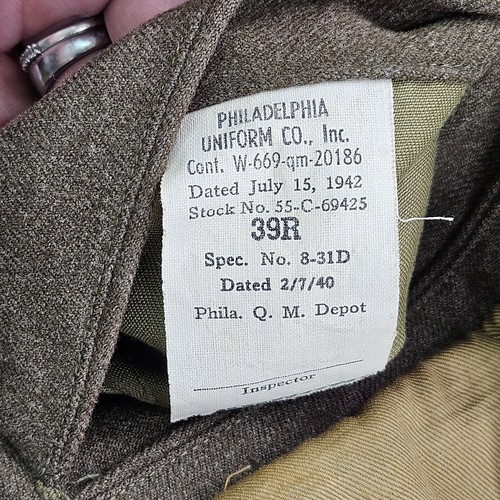 WWII US Army Wool Uniform Jacket Size 39R 1942 Dated With Ruptured Duck Patch - Picture 4 of 9