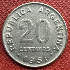 Argentina 1951 Copper-Nickel 20 Centavos. José de San Martín. KM# 48