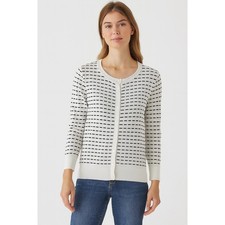 Cable and Gauge Womens White Dash Stripe Cardigan Sweater Medium