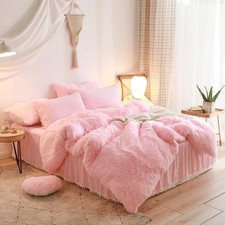 Pink Fluffy Comforter Set  Fluffy Plush Shaggy Duvet Cover 1 Pieces Set 1 Fa...