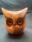 Vintage Made in Oregon Myrtlewood MCM Wood Owl Orange Eyes — photo 1