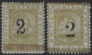 BRITISH GUIANA 1881 SHIP 2 ON 96C BOTH TYPES
