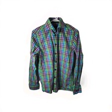 Versace 1969 Men's Purple Green Plaid Dress Shirt 14.5 S