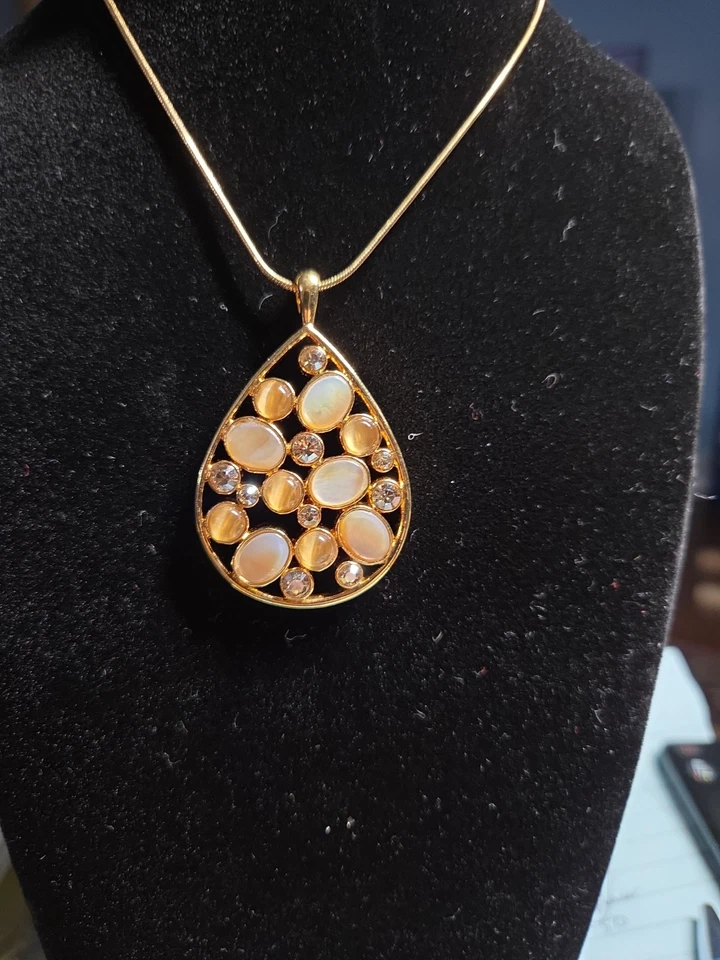 Подписанный M & S подвеска 15-18» ожерелье искусственного опала и хрустальные акценты отличном состоянии - Изображение 3 из 4