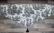 Waverly Black Cream French Country Life Toile Ascot Window Valance 52"x22"