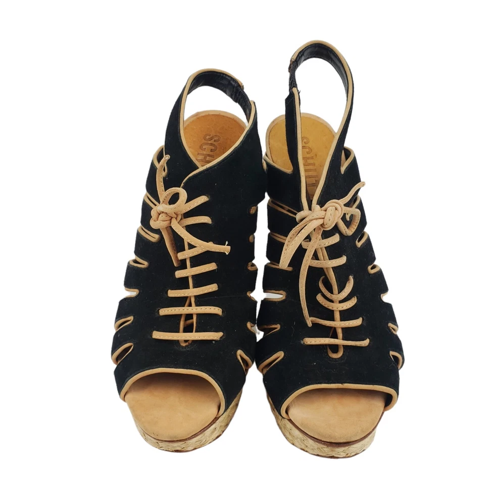 SCHUTZ High Heel Platform Sandals Black Suede Lace Up Size US 6 B - Image 2 of 4