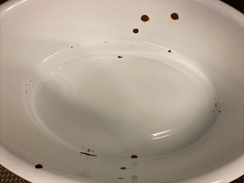 Large Enamel Ware Tub Basin Oval Wash Bowl 25” White Black Baby Bath Farmhouse - Picture 7 of 22