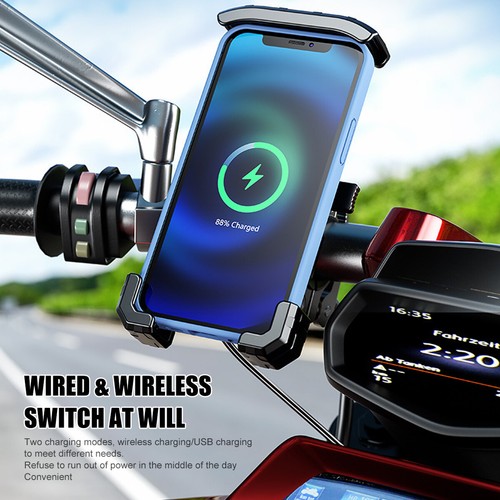 Phone Holder 15W Wireless Charger USB Charging Mount for Motorcycle Handlebar - Photo 5 sur 17