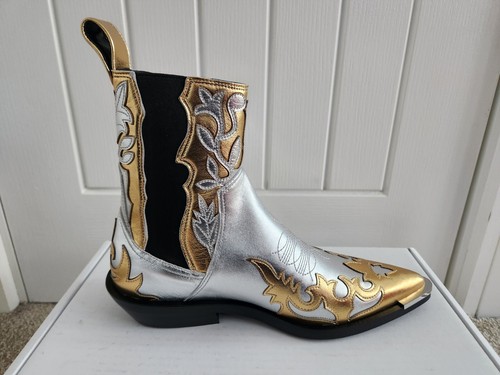 Paco Rabanne x H&M RARE Gold Silver Cowboy Boots UK5 EU38 Full Leather Brand New - Picture 8 of 15