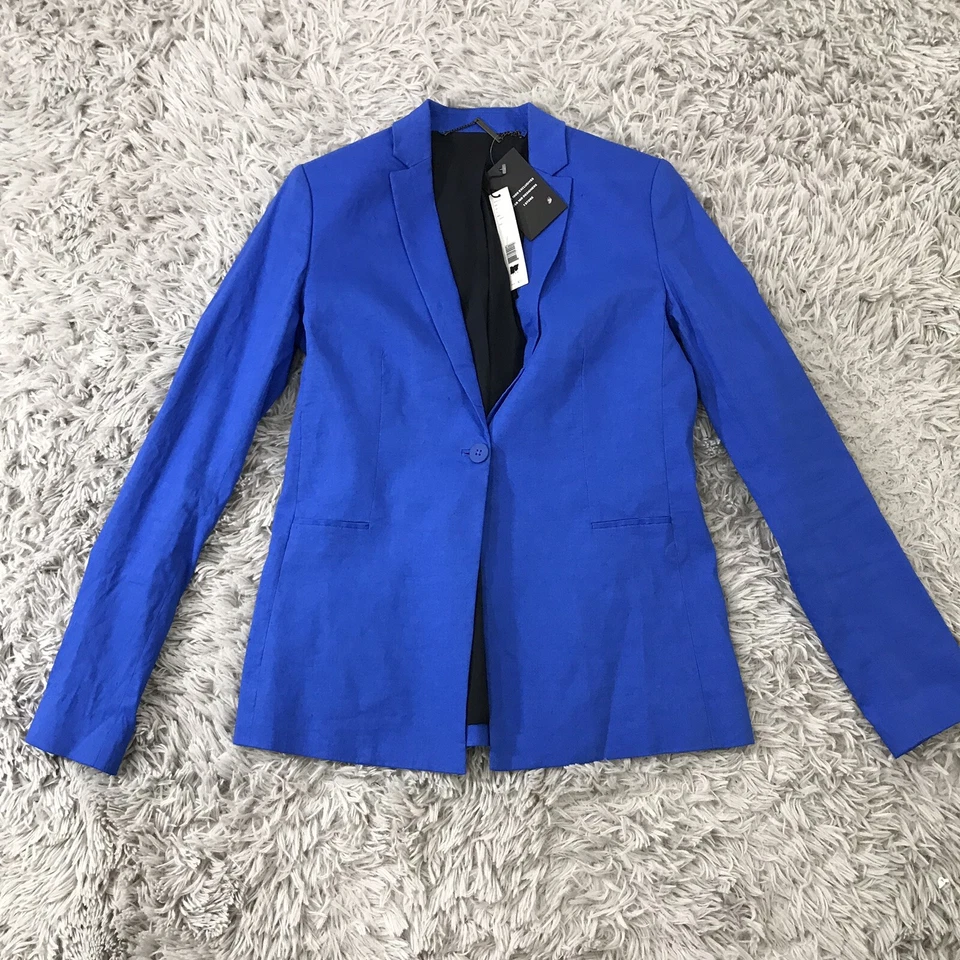 Chaqueta de traje de un botón forrada de lino azul Darcy de Elie Tahari para mujer 2 Foto 3 de 4