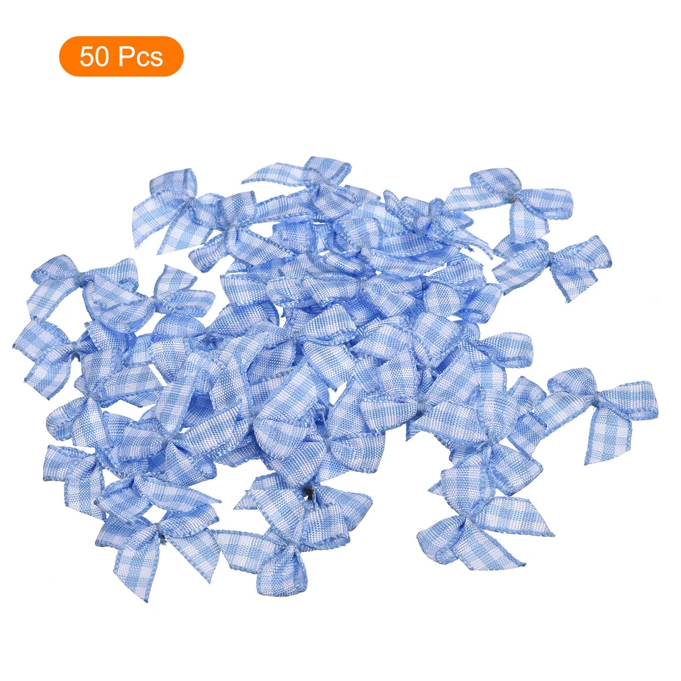 50Pcs мини имбирь лента бант 1» клетчатая лента банты синий и белый - Изображение 3 из 4