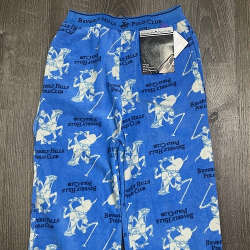 NWT Beverly Hills Polo Club Boys Pajama Pants Blue Logo Fleece Size 12 / 14 - Picture 2 of 4