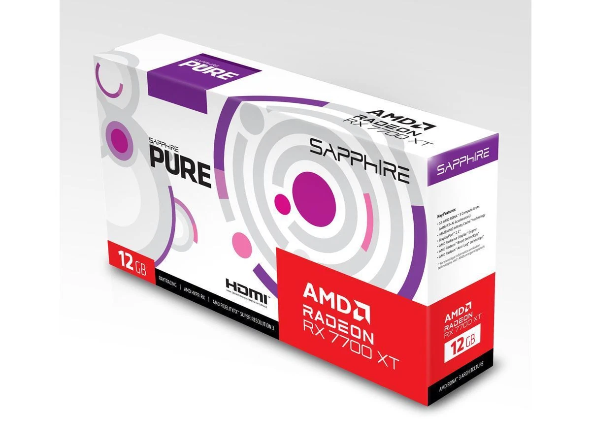 SAPPHIRE PURE Radeon RX 7700 XT 12GB GDDR6 PCIe 4.0 Video Graphics 