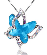 Gift Butterfly Birthstone Crystal Necklace, Silver Tone with 18  2  