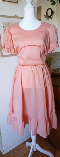 Womens Small Pink Vintage DeLores Rockabilly Swing dress Puffed Sleeve
