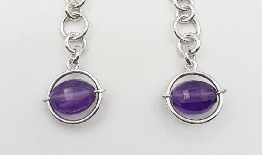 Orecchini Ametista argento 925 gioiello donna catena artigianale - Immagine 2 di 3