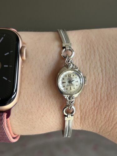 VINTAGE LADIES WOMANS 21 JEWEL JAQUET GIRARD WATCH 10k RGP WHITE GOLD WORKS f - Picture 19 of 24