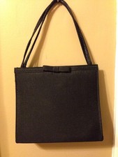 Black Satin Evening Bag 2 Thin Handles With Snap Closure Excellent Condition