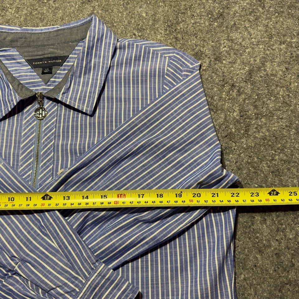 Camisa Tommy Hilfiger Para Mujer Talla L Media Cremallera Azul Blanco Rayas Manga Larga Foto 4 de 4