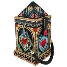 Mary Frances House of Hearts Beaded Red Heart Handbag Black Gold Bag Purse NEW