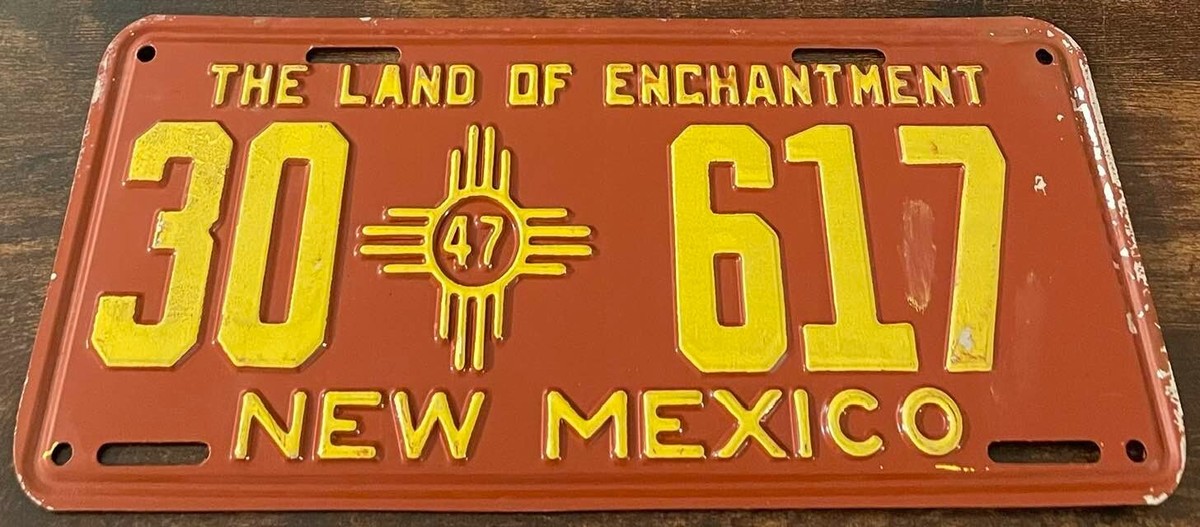 Vintage 1947 New Mexico License Plate 30 617 Harding County Roy