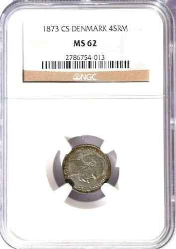 1873 CS Denmark 4 Skilling Rigsmont, NGC MS 62, KM-775.2