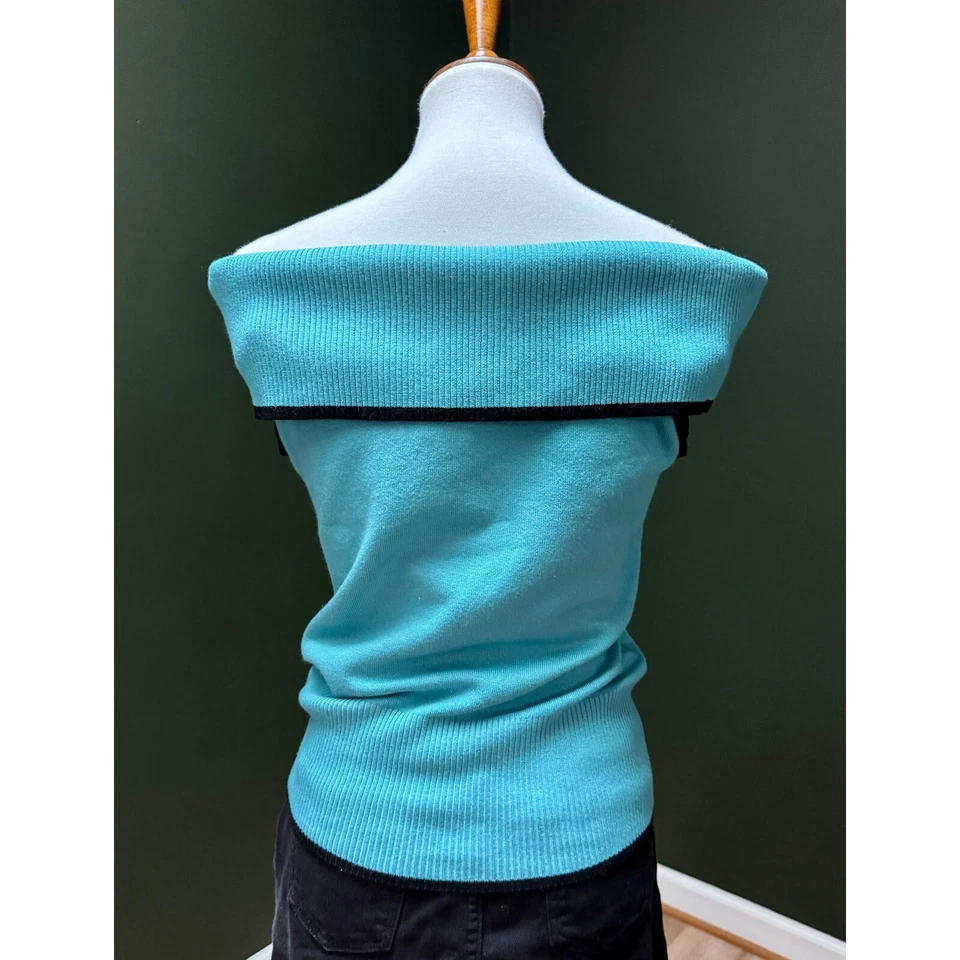 Y2K сердце душа бирюзовый с плеча ребристый Топ женщин XL - Изображение 2 из 4