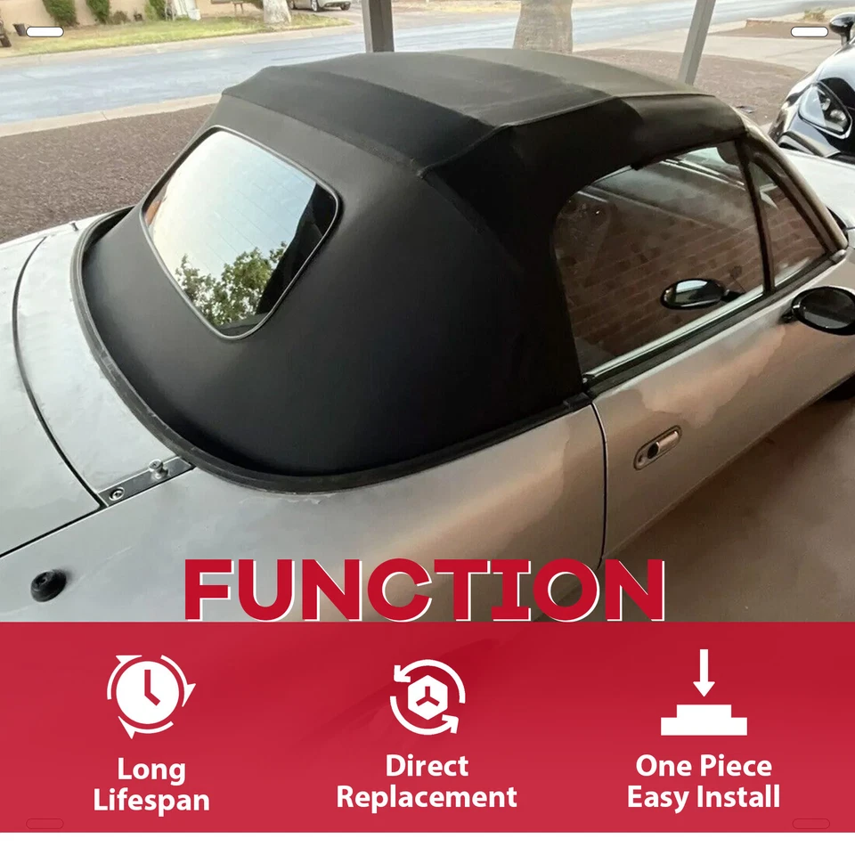 HECASA For 90-05 Mazda Miata Convertible Soft Top w/ Glass Window & Rain Rail - Image 4 of 4