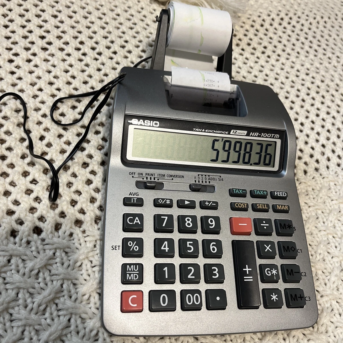 Casio HR 100TM Printing Calculator Tax Exchange Adding Machine