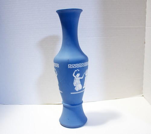 Jarrón 11"" Azul Mate Acabado Blanco Griego Clave Diseño Diosas Griegas - Imagen 3 de 8