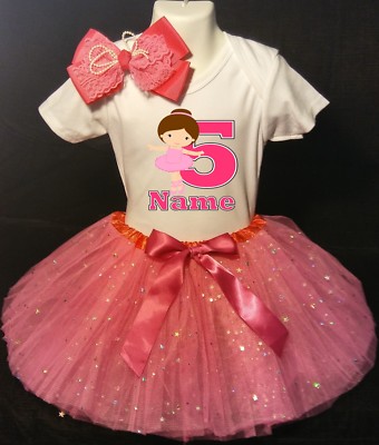 Ballerina party-With NAME-5th Birthday Dress shirt 2pc fuchsia Tutu outfit  Dance | eBay