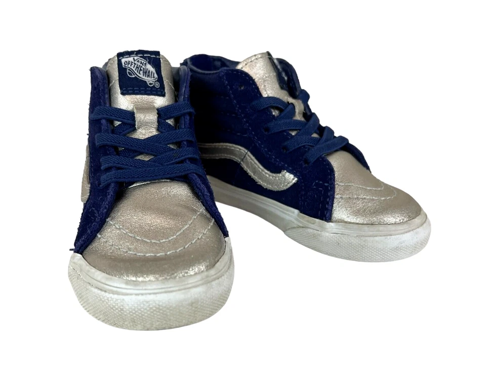 Zapato Deportivo Vans Unisex Niño Pequeño Alto SK8 Niños Niñas Talla 7 Azul Marino/Plateado Foto 2 de 4