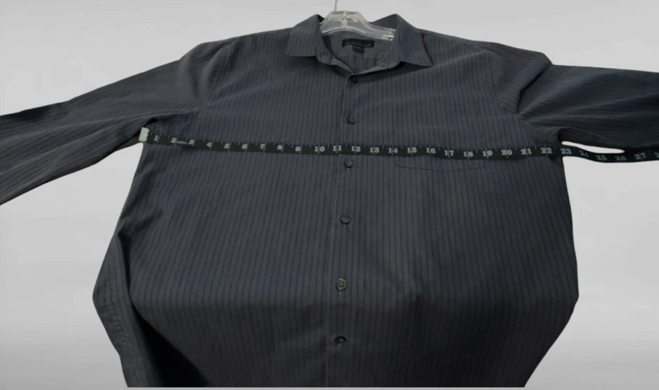 Camisa de vestir Attention XL para hombre con botones gris oscuro negra a rayas manga larga Foto 4 de 4