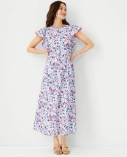 NWT 179 Ann Taylor Floral Ruffle Sleeve Maxi Dress Cherry Glow XS