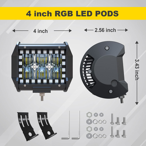 4 inch LED Pods Work Light BAR Multi-Color Chasing RGB Halo Strobe FIT For SUV m - Picture 2 of 8