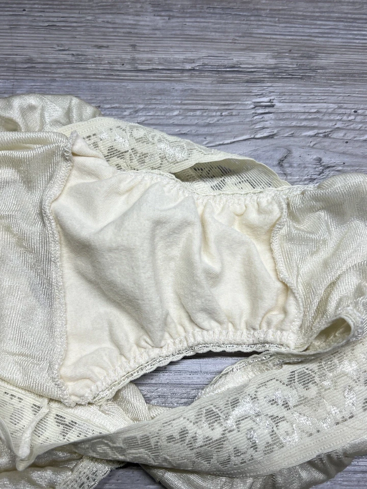 PB-5 Vintage Corte Alto Marfil Sedoso Bragas Borde de Encaje Talla 8 Hanes Nylon Lencería #3 Foto 4 de 4