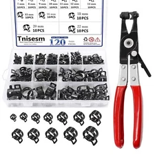 Tnisesm 121Pcs 6-22mm Spring Hose Clamp Assortment kits 120pcs+pliers(black) 